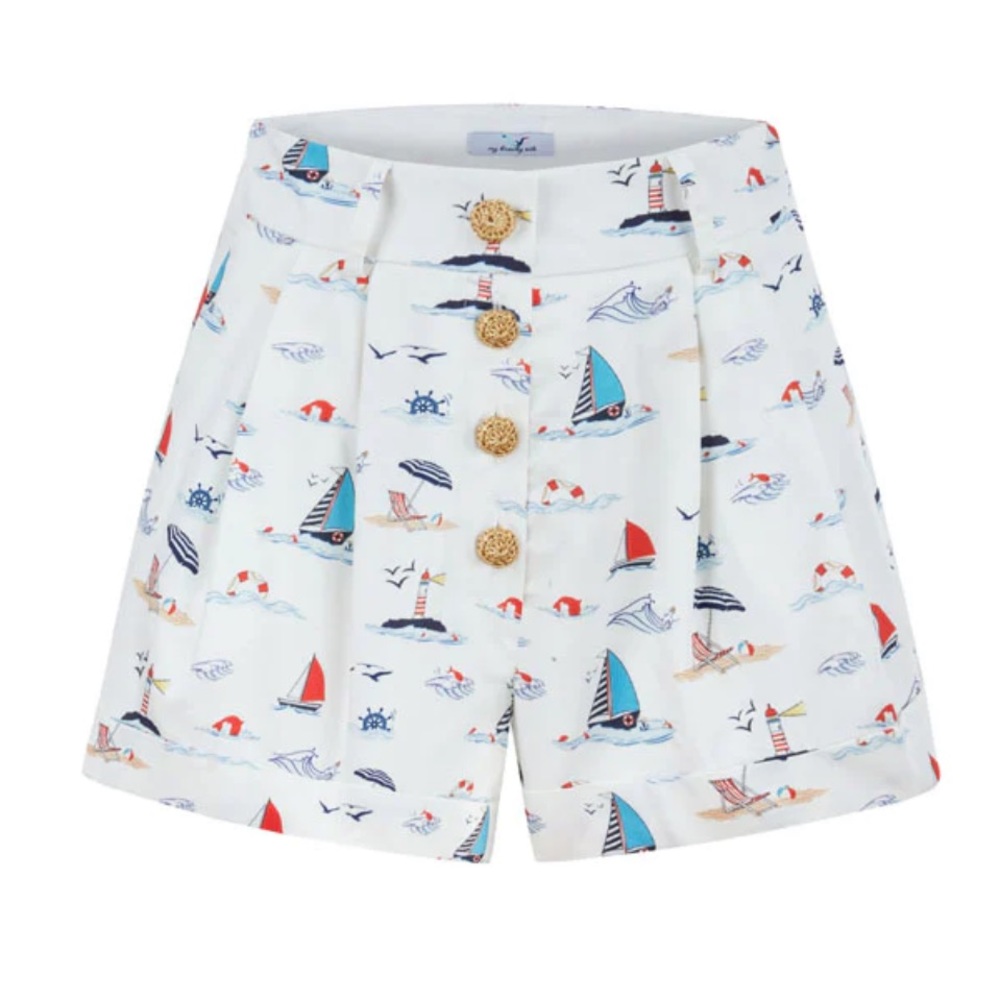 Nautical Print High Waist Shorts